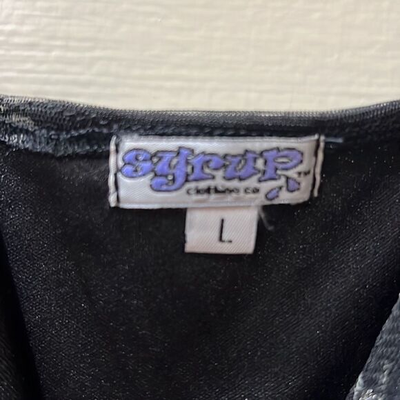 Syrup Women’s L Black w Silver Feather Sequence Spaghetti Strap Slip Dress - Picture 5 of 8